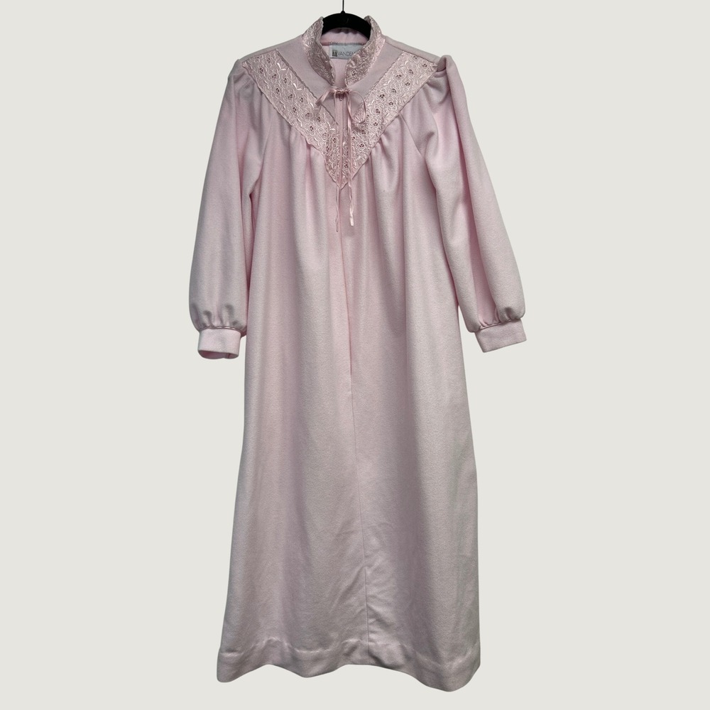 Vintage Vandemere Robe Women L Pink Fleece Zip Front Grandmacore Housecoat